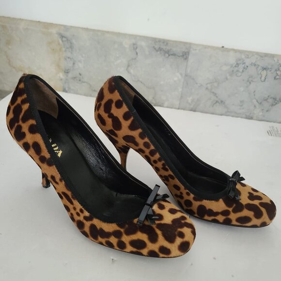 Prada Cheetah Print Pony Hair Leather Heels - Picture 3 of 5